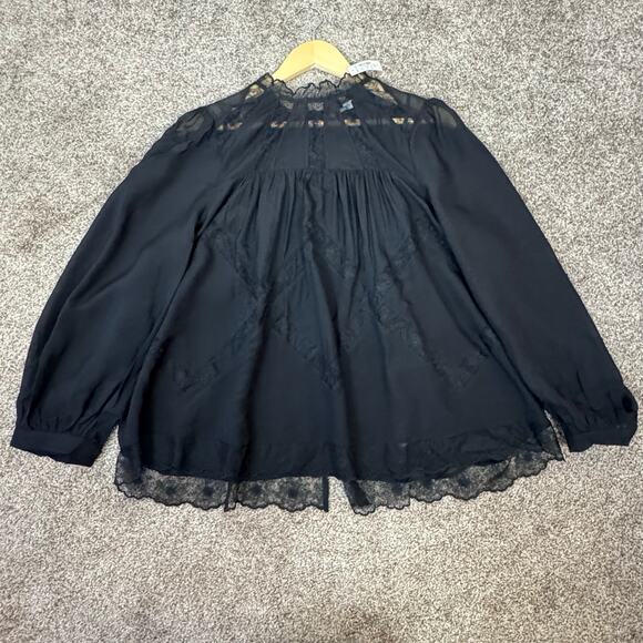 Madewell Lace Inset Mock Neck Long Sleeve Top XL Silk Cami Sheer Goth Whimsy NWT - Picture 14 of 14